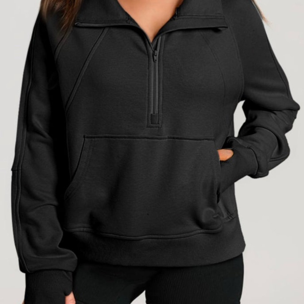 Women's Black Half-Zip Pullover with thumb holes